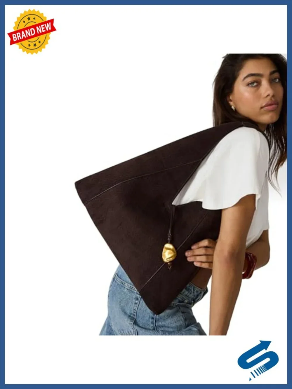 Faux Suede Hobo Bag with Snap Closure